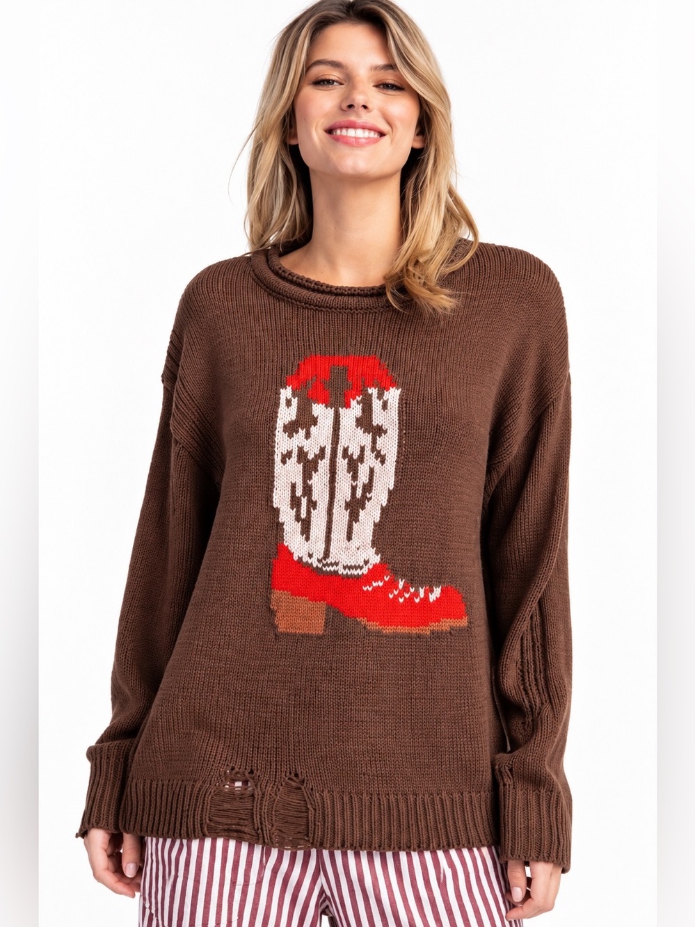 BDG Urban Outfitters Western Cowboy Boot Graphic Distressed Oversized Sweater
